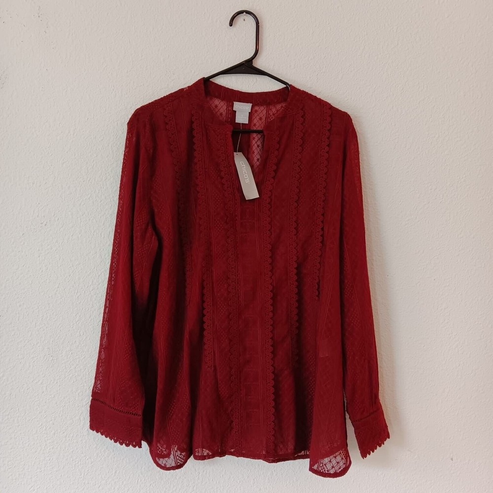Chico’s Lace Popover Blouse Size 3 NWT